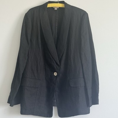J Jill 100% Linen Blazer Jacket L Minimalist Bloke Normcore Euro Summer Office