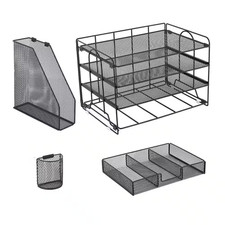 4-Tier Desk Organizer with Drawers, File Holders, Letter Trays, and Pen Holders