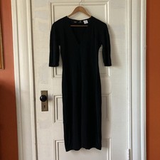 DKNY Vintage 90s V Neck 3/4 Sleeve Midi Dress Slinky Minimalist Size 8