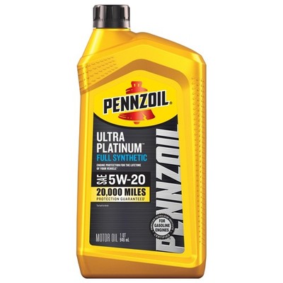 Pennzoil Ultra Platinum Full Synthetic 5W-20 Motor Oil, 1 Quart, Amber/Brown 