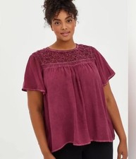 Blusa Campesina Torrid Talla 1 Borgoña Bordada Boho Campesina Manga Corta N