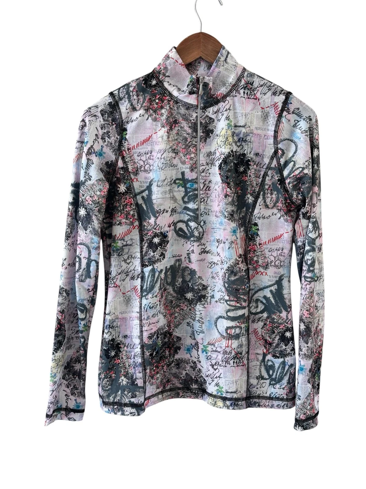 SnoSkins Abstract Floral 1/4 Zip Base Layer Top Womens S Multicolor Ski Thermal