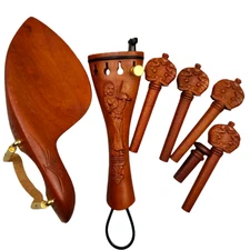 Carved Violinist Violin Accessories, Set Pegs Tailpiece Chinrest for Violin 4/4