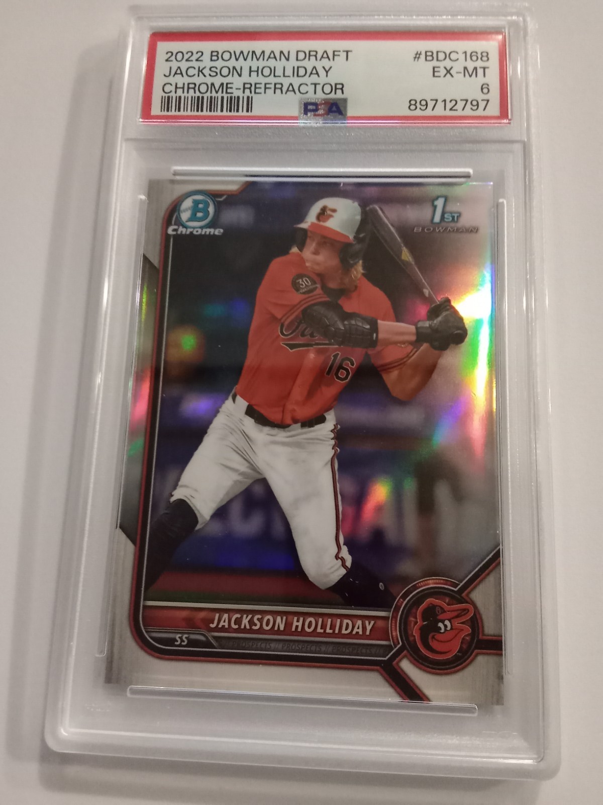 2022 Bowman Chrome Draft Jackson Holliday REFRACTOR #BDC168 Graded PSA 6 view 1