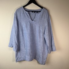 Lands End Womens Tunic Blouse Split Neck 3/4 Sleeve 100 Linen Pockets 2X
