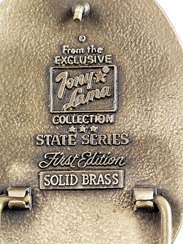 Tony Lama State Series Delaware Sello Latón Sólido Hebilla de Cinturón Primera Edición De Colección - Imagen 6 de 6