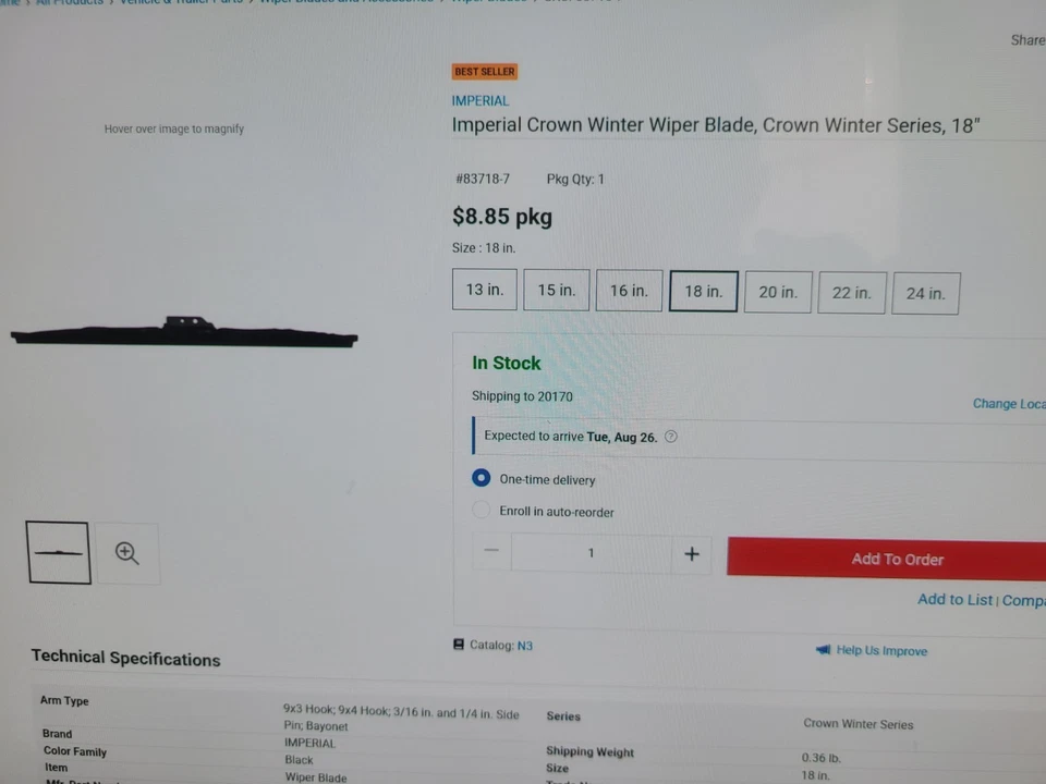 NEW GENUINE IMPERIAL 83718-7 WIPER BLADE CROWN WINTER SERIES 18"       Pack of 5 Foto 3 de 3