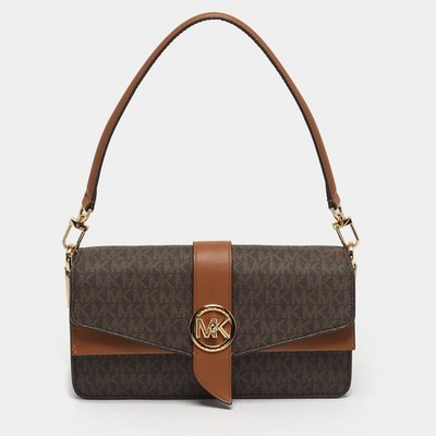 Michael Kors Greenwich Medium Signature Brown Coated Canvas and Leather Top