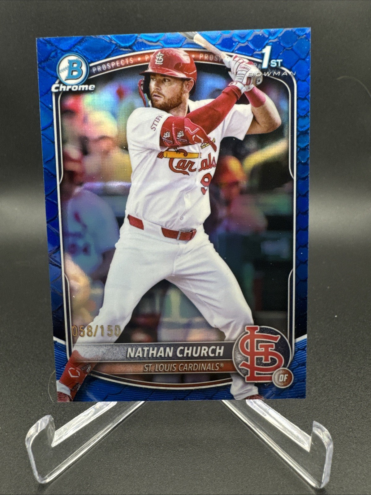 2025 Bowman Chrome 1st Nathan Church Blue Reptilian /150 Cardinals