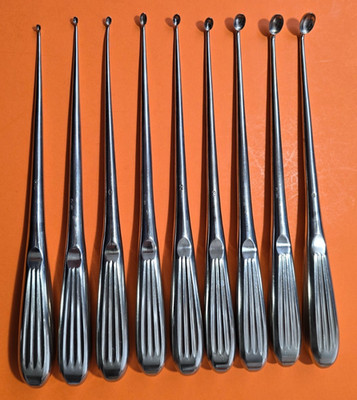 JARIT 240-140 Orthopedic Bruns Curettes Oval Cup Angled 9'' Set of 9