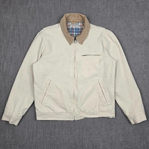 Wallace & Barnes Canvas Work Jacket Mens Medium Cream Corduroy Collar Full Zip - product listing photo