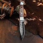 8.7" inch Damascus Steel Hunting Knife Full Tang Ram Horn Handle Leather Sheath — photo 4