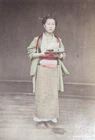 Japan 19th Century Photo - Watercolor Albumen Print - Service Girl Bringinging Tea