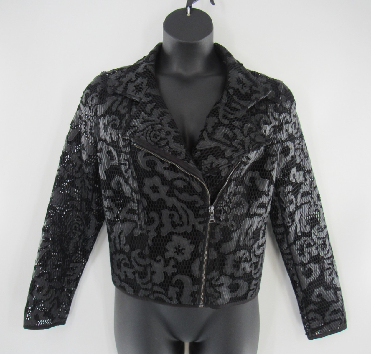 Women's Express Black Solid Motorcycle Jacket Flo… - image 1