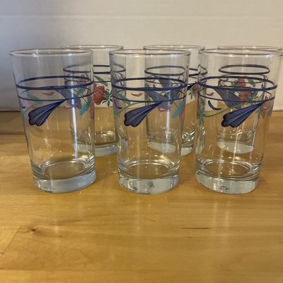Set of 6 Lenox Poppies on Blue 6 oz Glassware 4 1/4'' Juice Glasses Libbey EUC
