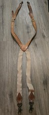 Artisan Hand Made Tooled Leather Suspenders Brass Elastic Scherf Mariposa CA