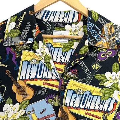 David Carey Originals New Orleans Mardi Gras Camp Shirt Mens XL Black Souvenir