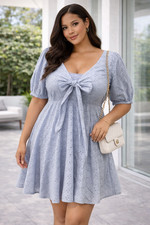 ASOS BLUE BROIDERY ANGLAISE BLOUSON DRESS SIZE 8