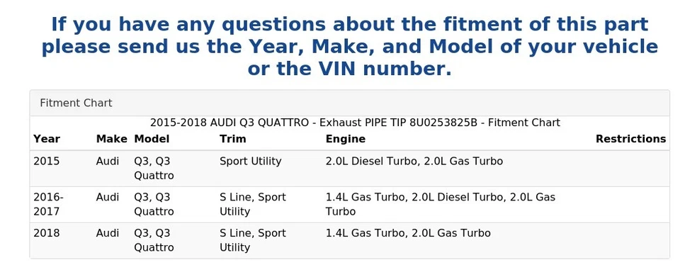 AUDI Q3 QUATTRO 2015-2018 - PUNTA DE TUBO DE ESCAPE 8U0253825B Foto 4 de 4