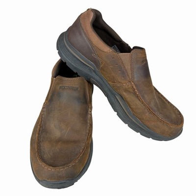 Skechers Memory Foam Air Cooled Extra Wide Fit Men s 13 Brown Leather Slip On