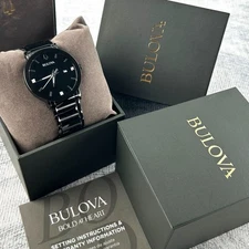 New Bulova Men's Futuro Modern 98D144 Black Quartz Calendar Watch 42 MM