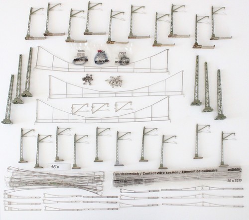 H0 Märklin Oberleitungskonvolut M- Gleis mit 26 Masten und div. Fahrdrähten #1