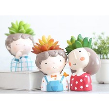 Cute Girl Flowerpot Resin Cactus Planter Home Office