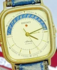 RARE VINTG SEIKO 5C22-50 1A COMPACT ALARM WATCH DATE INIDATOR LEATHER JAPAN 30MM