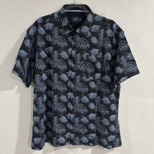 NWT Nat Nast Shirt Mens L Black Blue Silk Blend Hawaiian Palm Trees