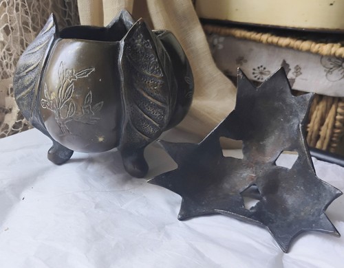 Vintage Japanese Bronze Eggplant Shaped Incense Burner, Signed - Bild 3 von 6