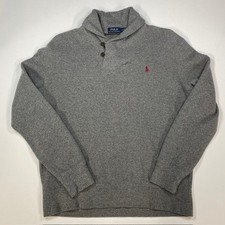 Polo Ralph Lauren Shawl Collar Sweater Mens L Gray Knit Logo Pullover