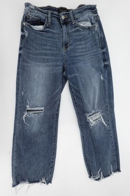 Judy Blue Wide Leg Jeans Womens 7/28 Blue Med Wash Mid Rise Distressed 28x26.5