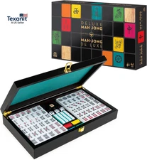 Legacy Deluxe Mah Jong Classic Game with Two-Toned Tiles and Lined Wood Storage 