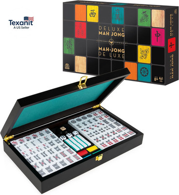 Legacy Deluxe Mah Jong Classic Game with Two-Toned Tiles and Lined Wood Storage