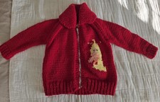 Vintage 70s Bird Bird hand knit Full Zip Collared sweater cardigan 3t-4t Red