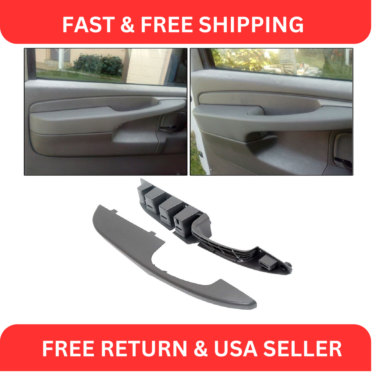 Secfanya Inside Driver Side Front Left Door Pull Handle Complete Armrest Pewter Compatible with Chevy Express GMC Savana 2003-2019 1500 2
