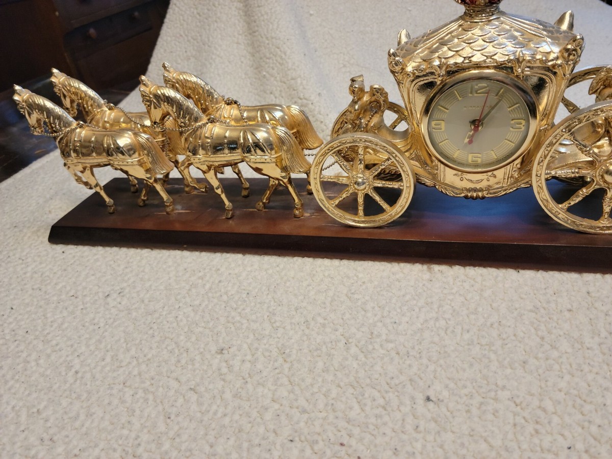 Antique Gold Colored 4 Horse Drawn Cinderella Type Carriage With