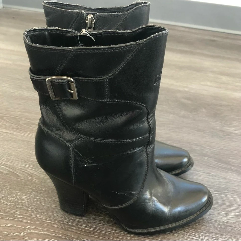 Harley Davidson Black Leather Heeled Western Block Heel Mid Calf Boots Point Toe - Image 3 of 4