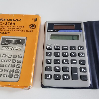 Sharp Taschenrechner EL 376A Elsi Mate Solar Cell Power Vintage 1980er Japan boxed