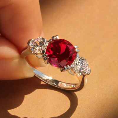 2.50 Ct Round Cut Natural Ruby Diamond Engagement Ring 14K Solid White Gold