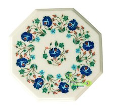 12" Marble Coffee Table Top Lapis Lazuli Inlay Mosaic Handmade Flower Home Decor