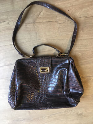 Topshop Dark Brown Mock Crocodile Skin Doctor Bag Large Medical Holdall  Satchel UK
