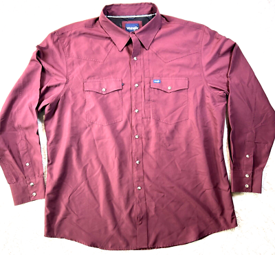 #ad Men#x27;s Wrangler Performance Snap 2X Long Sleeve Solid Shirt in Plum $14.39