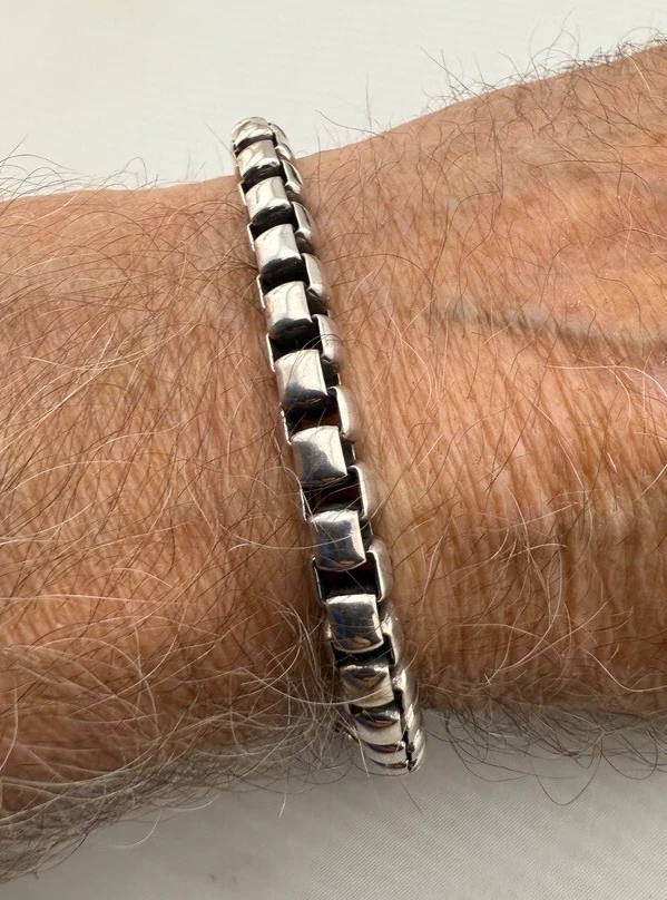 Pulsera pesada de eslabones de caja David Yurman 925 para hombre 8,75" L x 7 mm AHORRA 300 #2157 Foto 3 de 4