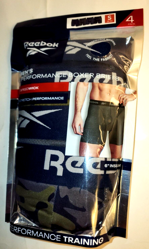 REEBOK Small 2830 Men's 4 Pack Multicolor 6" Inseam Performance Boxer