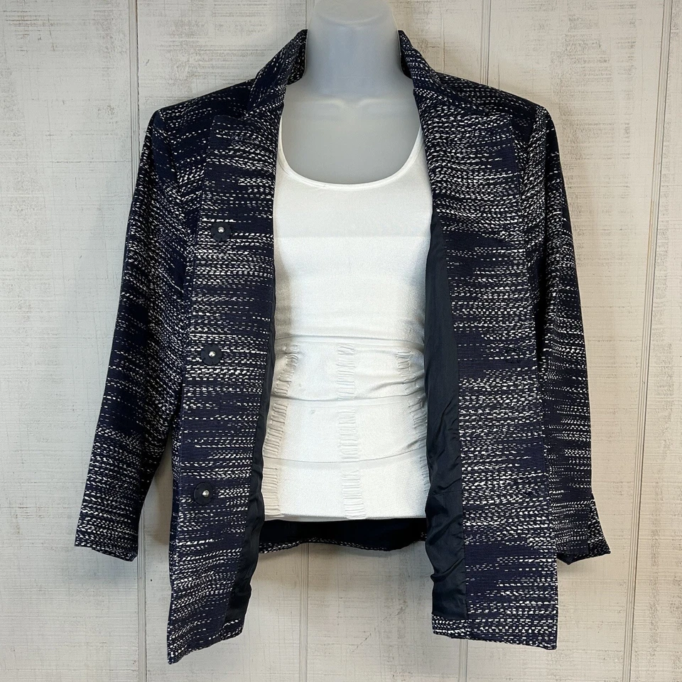 Jones New York Womens Blazer Jacket Plus Size 16 Snap Cotton Striped Nautical - Image 2 of 4