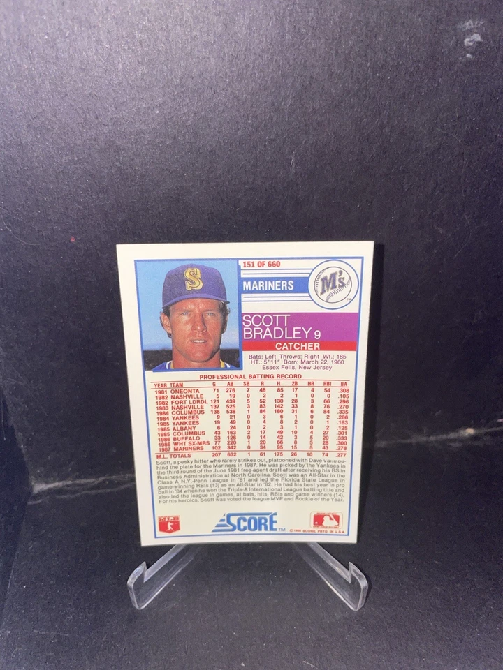 1988 Score #151 Scott Bradley Seattle Mariners - Image 2 of 2