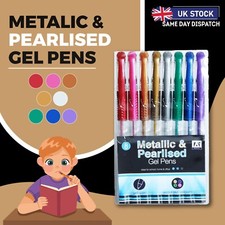 Gel Pens Glitter Metallic & Pearlised Rubber Grip  School Office Crafting 8pk