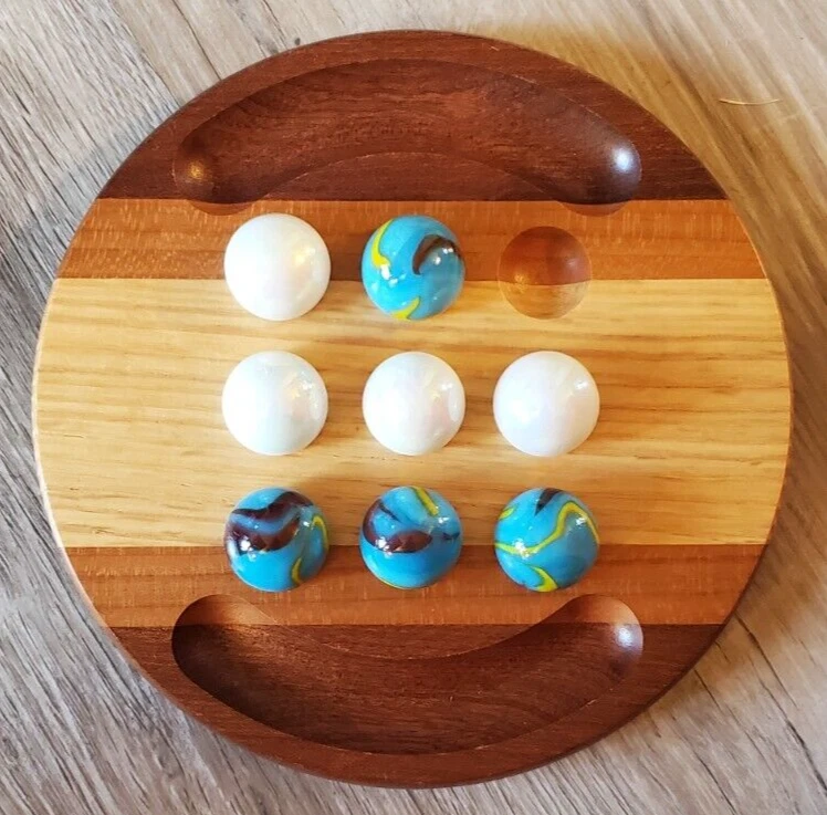 Wood and Large Marble Round Tic Tac Toe Board by Marble Board
