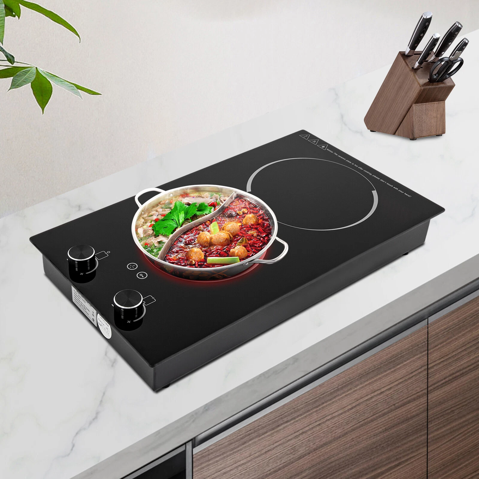 2-Burners Electric Induction Cooktop Stove Top Touch Control w/Child Lock 2100W